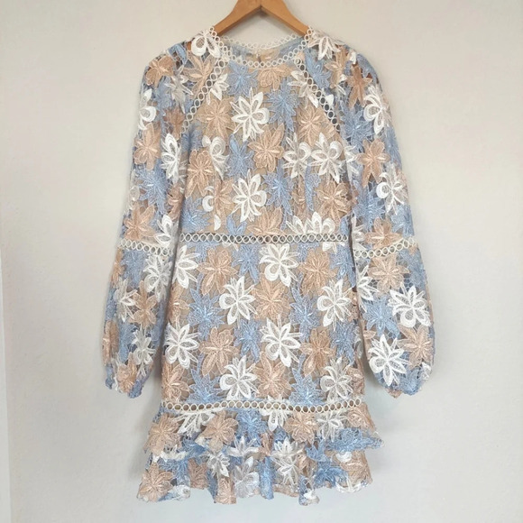 Just Me Miriam Full-Sleeve 3D Lace Floral Dress Size Small - Picture 3 of 13